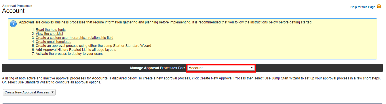Approval Processes Account Salesforce Developer Edition