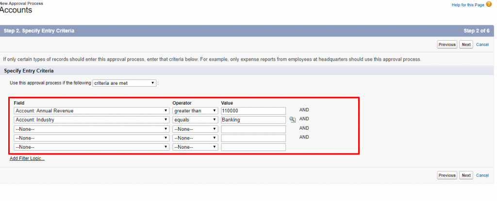 New Approval Process Accounts Salesforce Developer Edition