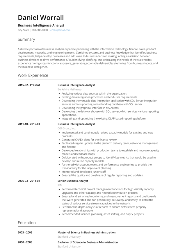 Business Intelligence Analyst Resume