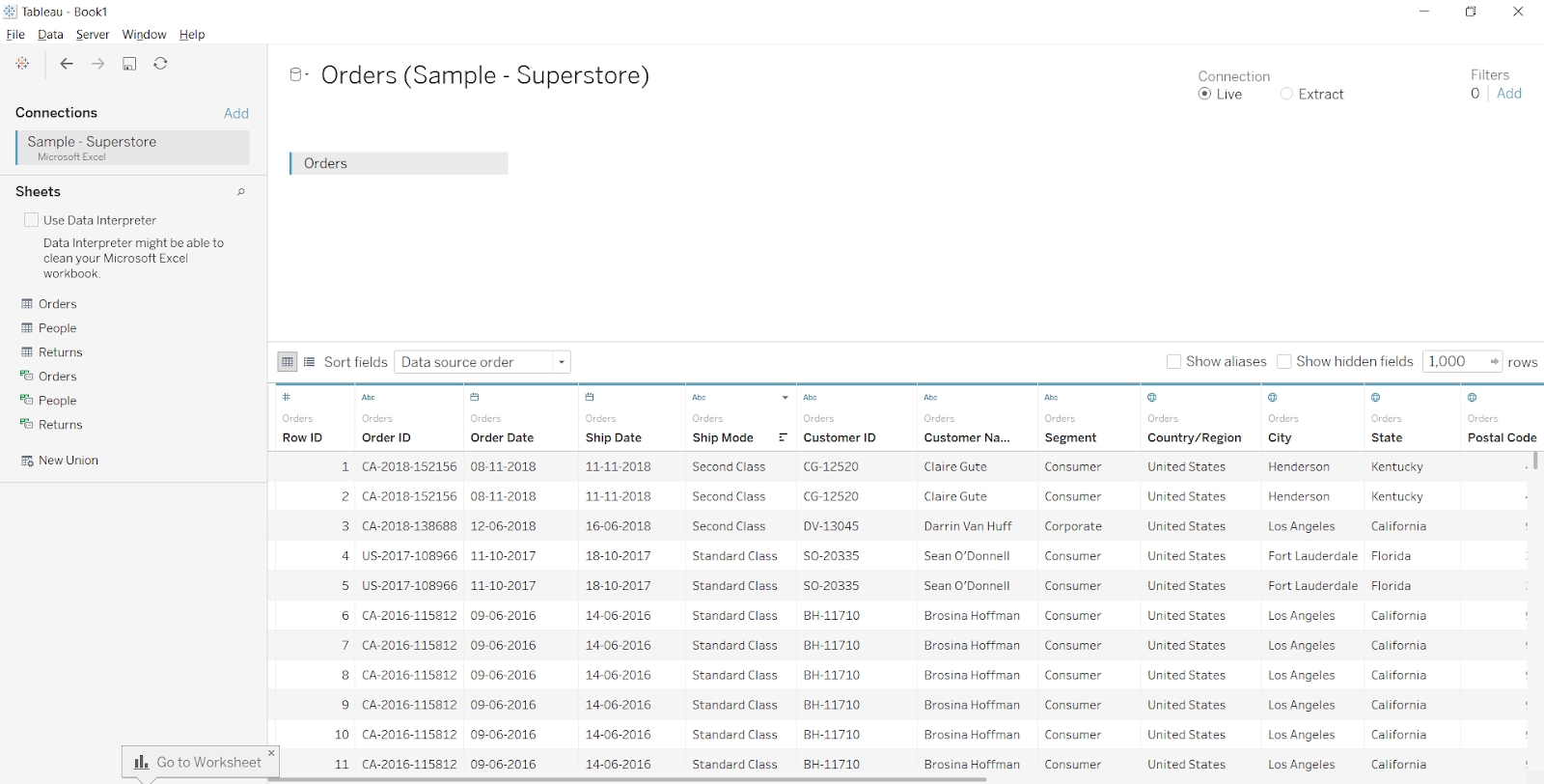 How to connect Excel sheet to Tableau desktop?