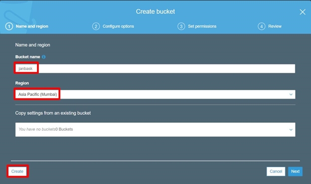 Create an S3 bucket.